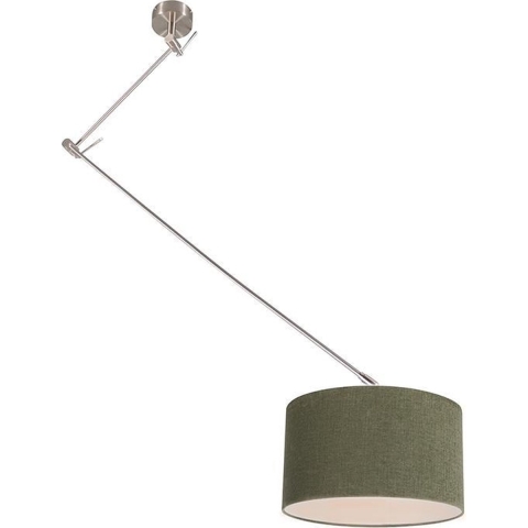 QAZQA Hanglamp staal met kap 35 cm groen verstelbaar - Blitz