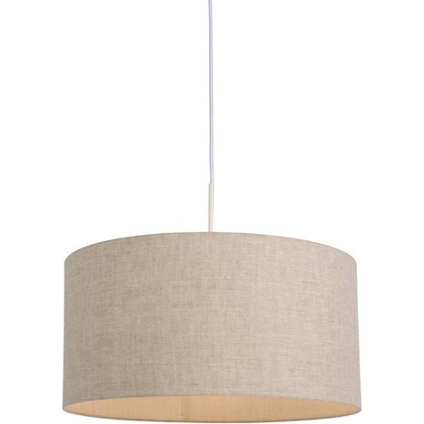QAZQA Landelijke hanglamp wit met katoenen kap lichtgrijs 50 cm -