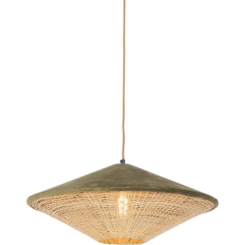 QAZQA Landelijke hanglamp groene velours met riet 60 cm - Frills Can