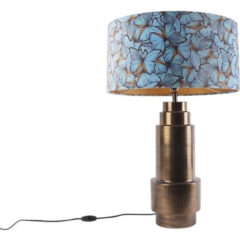 QAZQA Tafellamp brons met velours vlinder kap 50 cm - Bruut