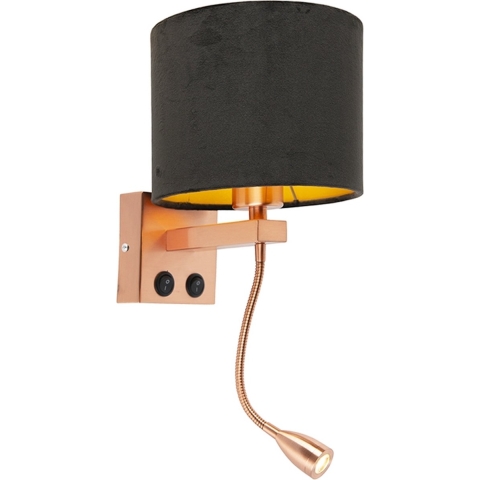 QAZQA Moderne wandlamp koper met kap velours zwart - Brescia