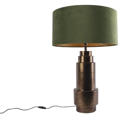QAZQA Art deco tafellamp brons velours kap groen met goud 50 cm -