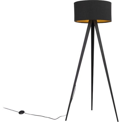 QAZQA Vloerlamp zwart met kap zwart en gouden binnenkant - Ilse