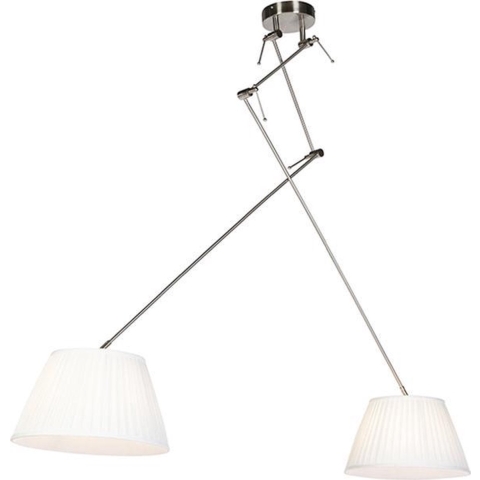 QAZQA Hanglamp staal met plisse kappen crème 35 cm 2-lichts - Blitz