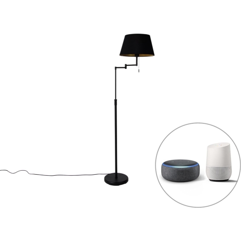 QAZQA Smart vloerlamp zwart met zwarte kap incl. Wifi A60 - Ladas