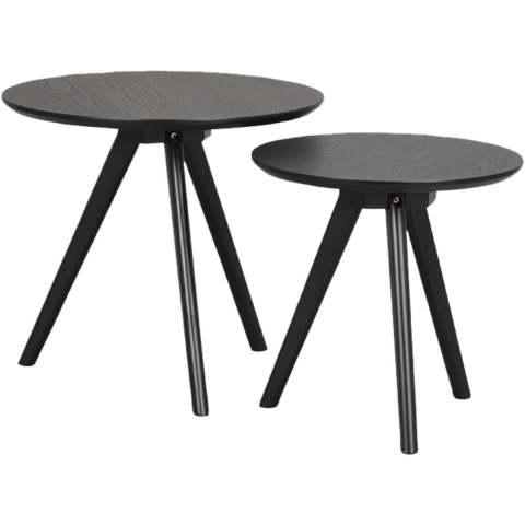 Rowico Home Yumi houten bijzettafels zwart - set van 2 - Ø 50 cm