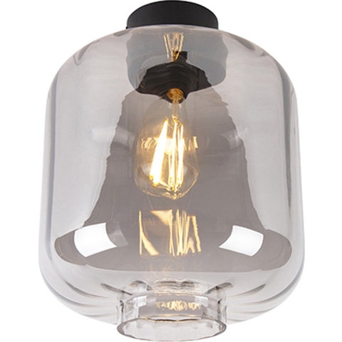 QAZQA Design plafondlamp zwart met smoke glas - Qara
