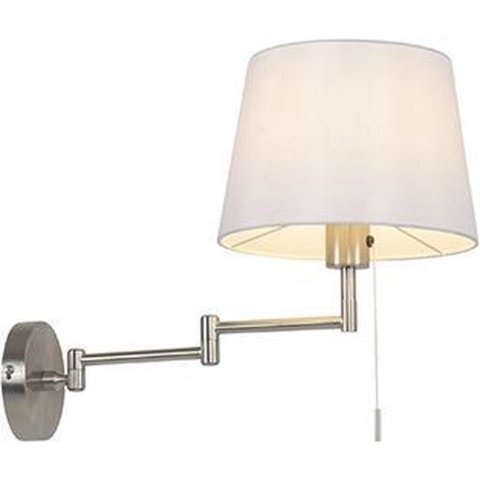 QAZQA Wandlamp staal met witte kap en verstelbare arm - Ladas Deluxe