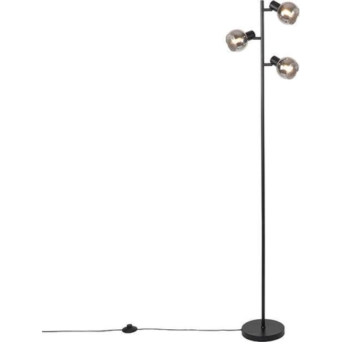 QAZQA Art Deco vloerlamp zwart 3-lichts met smoke glas - Vidro