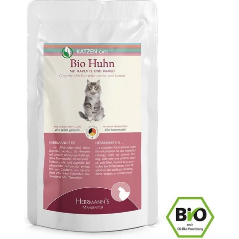 40x 100g Herrmann's Selection Biologische kip met biologische wortel & biologische camembert Kattenvoer Natvoer
