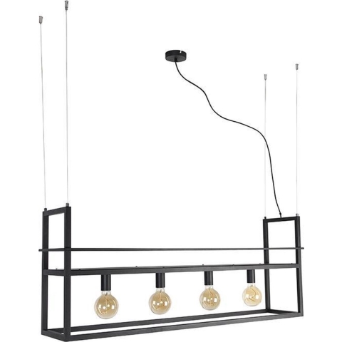 QAZQA Industriële hanglamp zwart met rek large 4-lichts - Cage Rack