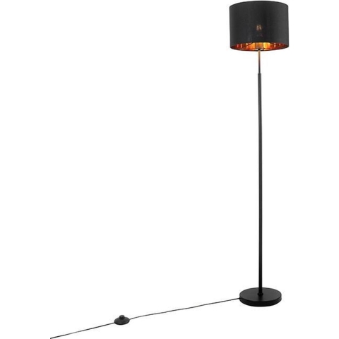 QAZQA Moderne vloerlamp zwart met goud rond - VT