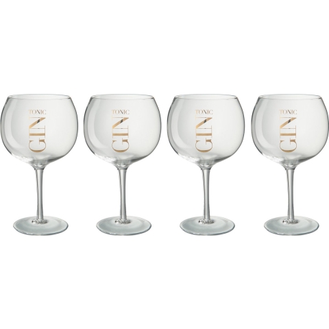 J-Line Hoog Gin glas - goud - giftbox - 4 stuks set