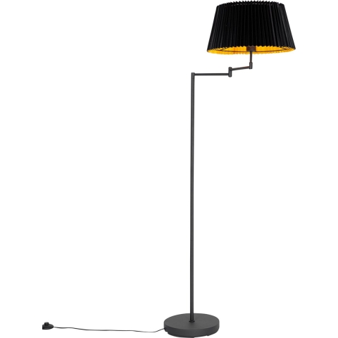 QAZQA Vloerlamp zwart met zwart plisse kap en verstelbare arm - Ladas