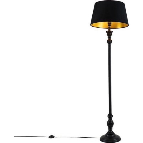 QAZQA Vloerlamp met 45 cm kap zwart met gouden binnenkant - Classico