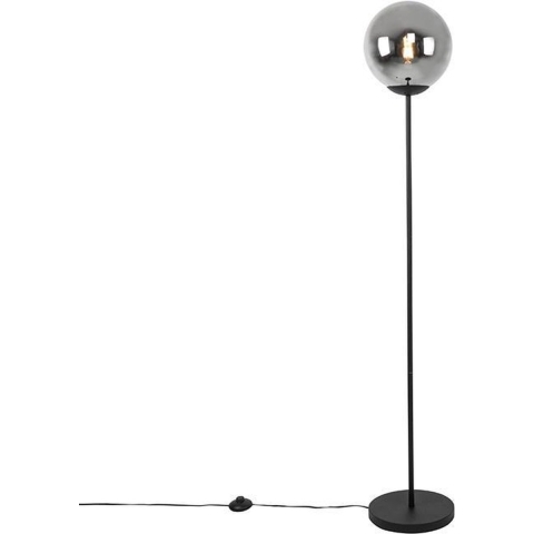 QAZQA Art deco vloerlamp zwart met glas smoke - Pallon