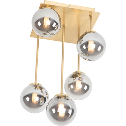 QAZQA Moderne plafondlamp goud 5-lichts met smoke glas - Athens
