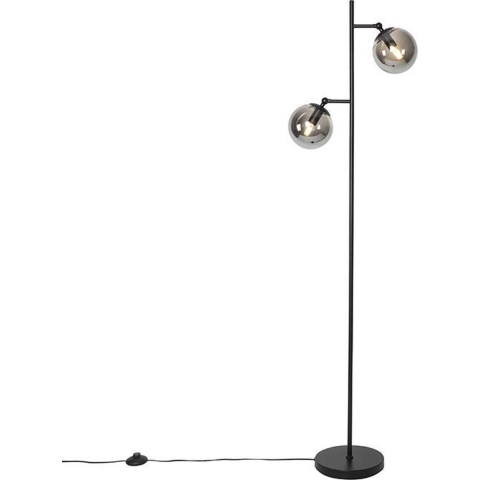 QAZQA Art Deco vloerlamp zwart met smoke glas 2-lichts - Pallon