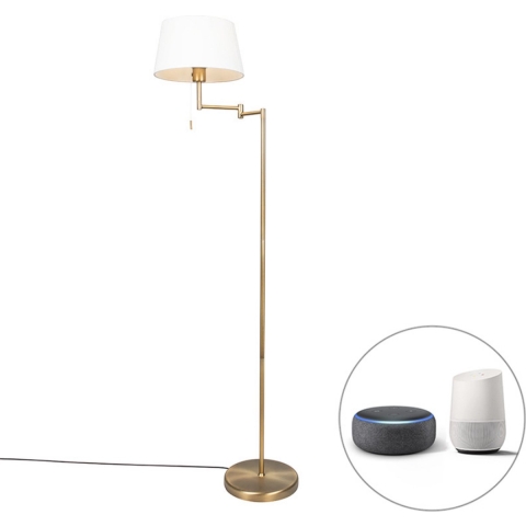 QAZQA Smart klassieke vloerlamp brons met wit incl. WiFi A60 - Ladas