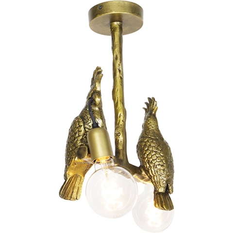 QAZQA Vintage plafondlamp messing 2-lichts - Animal Papegoje