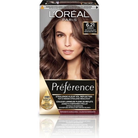 6x L'Oréal Préférence Permanente Haarkleuring 6.21 Zeer licht koel bruin