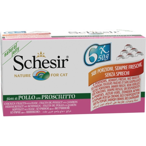 8x Schesir Kattenvoer Kipfilet - Ham 6 x 50 gr