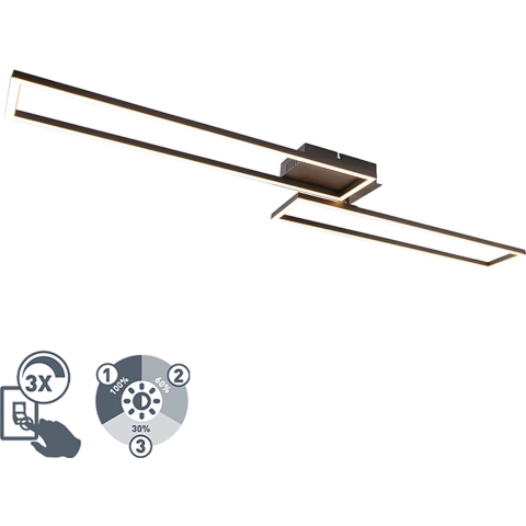 QAZQA Plafondlamp langwerpig zwart 3-staps dimbaar - Plazas Novo