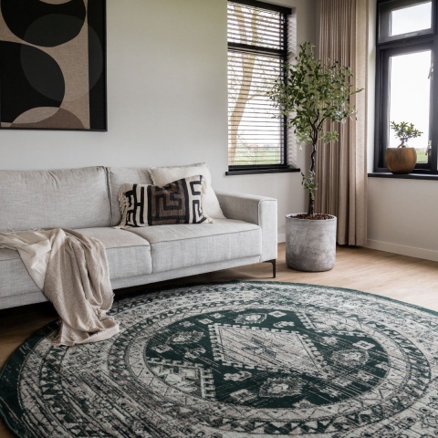 Interieur05 Vloerkleed Vintage Aila Groen Rond 240cm