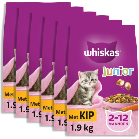 6x Whiskas Junior Kattenbrokken Kip 1,9 kg