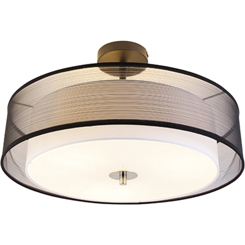 QAZQA Moderne plafondlamp zwart met wit 50 cm 3-lichts - Drum Duo
