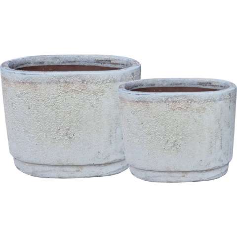 PTMD Javier Grey ceramic pot oval set of 2