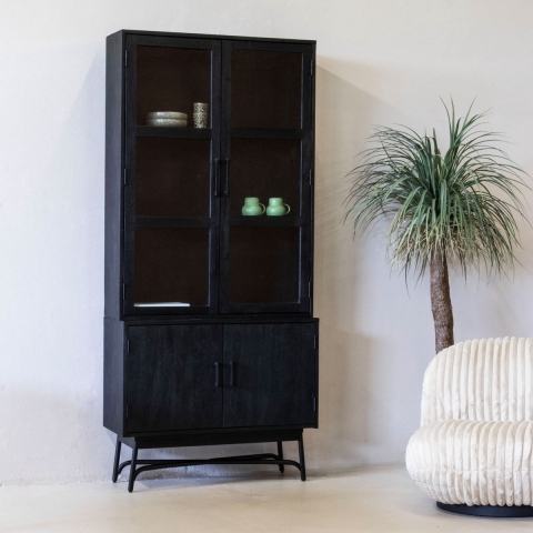 Giga Meubel - Vitrinekast Romee Zwart 100cm - Mangohout