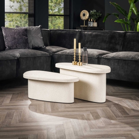Giga Meubel - Salontafel Beige Set van 2 - 84x40x40cm - Composiet