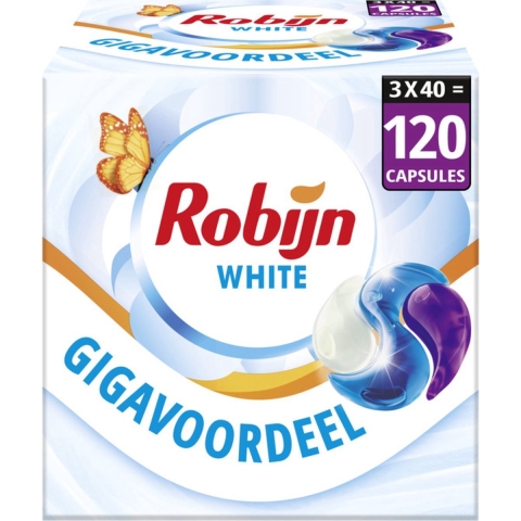 3x Robijn Wascapsules 3-in-1 Stralend Wit 40 stuks