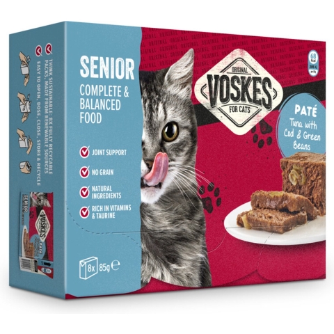 8x Voskes Paté Senior Tonijn met Kabeljauw&Sperziebonen 8 x 85 gr