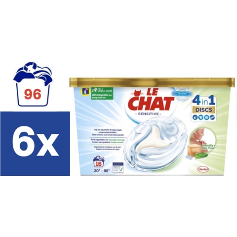 6x Le Chat Wasmiddelcapsules Sensitive 4 in 1 Discs 16 stuks