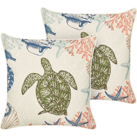 Beliani - ALGAE - Sierkussen set van 2 - Beige - 45 x 45 cm - Linnen