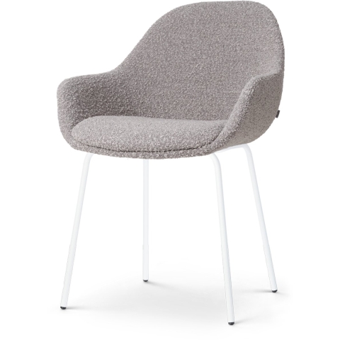 Nolon Nora-Mae Eetkamerstoel Bouclé Taupe - Armleuning - Witte Poten