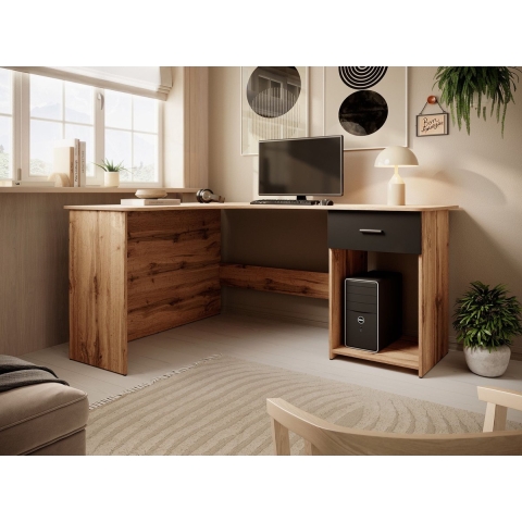 Meubella Bureau Ciudad - Eiken - Zwart - 155 cm