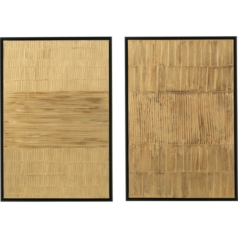 J-Line - J-Line Schilderij Strepen Hout Canvas Zwart Goud (2-delig) -