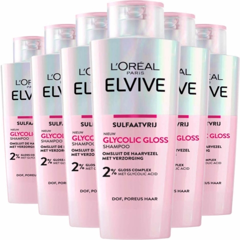 6x L'Oréal Elvive Glycolic Gloss Shampoo 200 ml