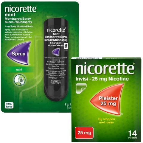 Nicorette patches 25mg + Nicorette Spray mint 1mg Pakket