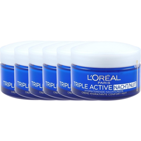 6x L'Oréal Triple Active Nachtcrème 50 ml