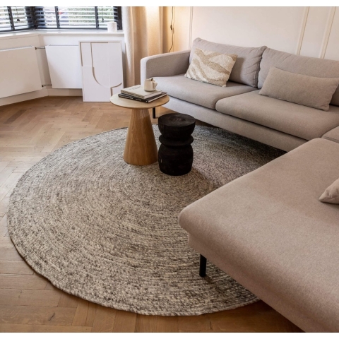 Interieur05 Wollen vloerkleed Rond Gapo Grijs Gemeleerd 220cm