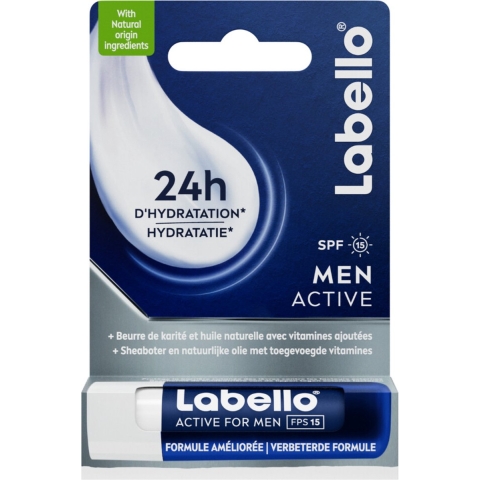 24x Labello Lippenbalsem Blister Active For Men SPF15 4.8 gr