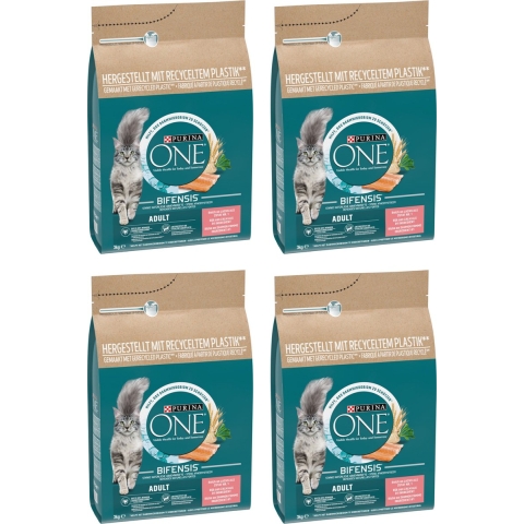 4x Purina ONE Adult Zalm - Volkoren Granen 3 kg