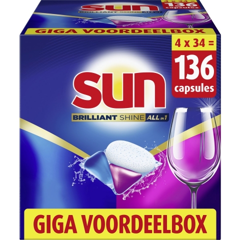 4x Sun Brilliant Shine All-in 1 Vaatwascapsules 34 stuks