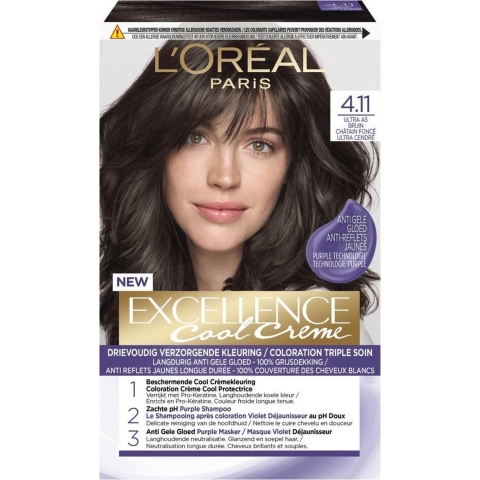 6x L'Oréal Excellence Cool Crème Permanente Crèmekleuring 4.11 - Ultra As Middenbruin