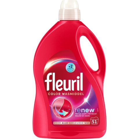 4x Fleuril Vloeibaar Wasmiddel Renew Gekleurde Was 51 Wasbeurten 2,55 liter
