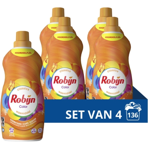 4x Robijn Klein&Krachtig Wasmiddel Color 34 Wasbeurten 1,19 liter